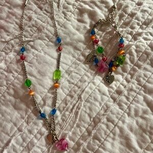 Brighton Colorful Beaded Heart Charm Necklace & Bracelet Set/Bundle